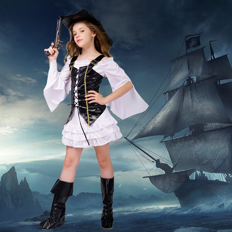 DSplay Kid's Girl Pirate Halloween Cosplay Costume (4-6Y) - Image 4